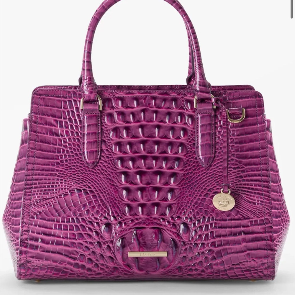 Small Finley by Brahmin Magenta Crocodile Embossed Satchel